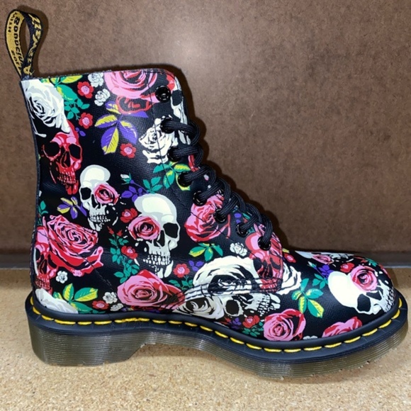 Dr. Martens Shoes | Dr. Martens Women's 1460 Pascal Limited Edition Rose Skull Black US 8 | Color: Black/Red | Size: 8 | Thereskaaz's Closet